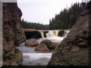 The waterfalls upriver at Sambaa Deh park